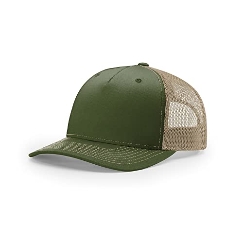 Richardson 112FP & 112PFP Classic Fit Five-Panel Snapback Trucker Cap |OSFM - color: Army Olive/Tan