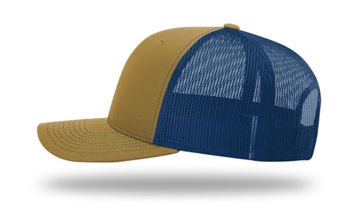 Richardson 112 Trucker Hat - Premium Blank Baseball Cap, Adjustable Snapback Hat - Structured Six Panel Richardson Blank Hats - color: Biscuit/True Blue