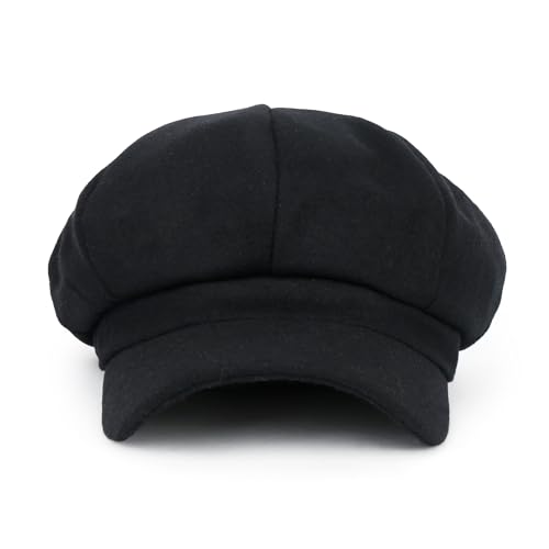 ililily Washed Cotton Newsboy Cabbie Cap Corduroy Duck Bill Flat Hunting Hat - color: Wool Black