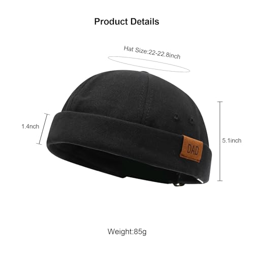 Mens Docker Cap Brimless Skullcap Sailor Cap Rolled Cuff Retro Beanie Hat - color: Dad Black