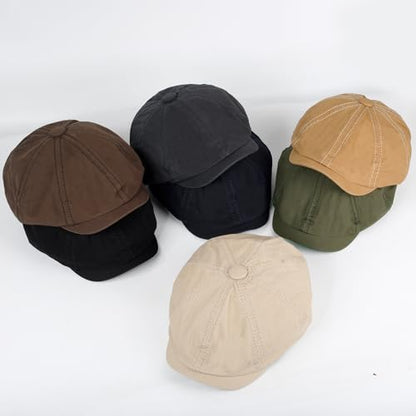 Newsboy Cap for Men Cotton 8 Panel Men's Flat Cap - color: Khaki+armygreen, size: One Size
