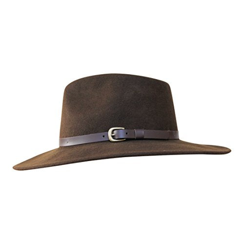 B&S Premium Lewis - Wide Brim Fedora Hat - 100% Wool Felt - Water Resistant - Leather Band - color: Black, size: 7-7 1/8