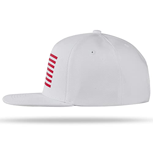 UALON Baseball Cap, Snapback Trucker Hat for Men & Women with American Flag and Adjustable, Breathable Mesh, Flat Bill Hats - color: White