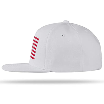 UALON Baseball Cap, Snapback Trucker Hat for Men & Women with American Flag and Adjustable, Breathable Mesh, Flat Bill Hats - color: White
