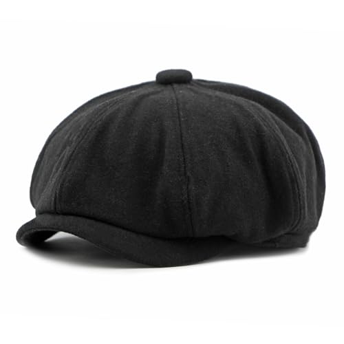 meioro Men's 8 Panel Newsboy Hat Winter Vintage Tweed Flat Cap - color: Black