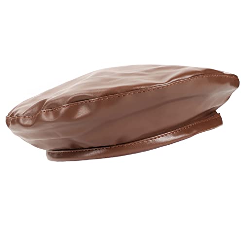 Wheebo PU Leather Berets for Women French Beret Hats Artist Painter Hat Classic Solid Style - color: Brown