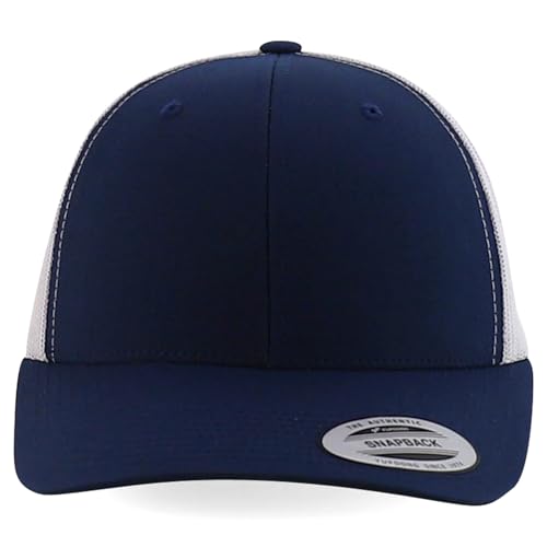 Trendy Apparel Shop Oversize XXL Structured Blank 6 Panel Retro Trucker Mesh Cap - color: Navy White