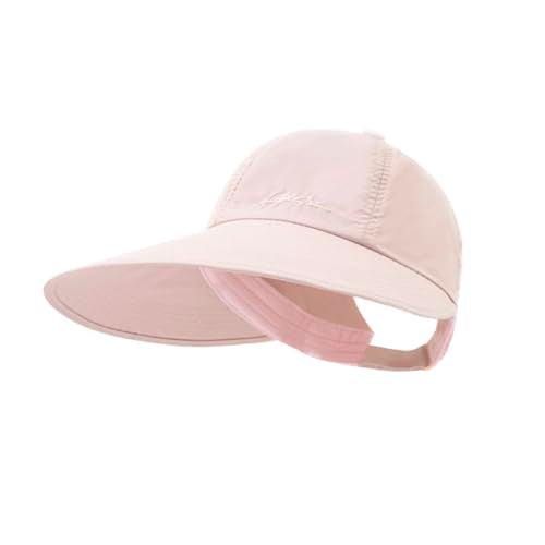 Sun Hats for Women Outdoor Wide Brim UV Protection Hollow Top Summer Beach Packable Visor with Ponytail-Hole - color: Pink