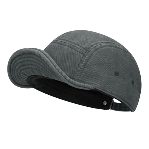 Croogo Short Brim Baseball Cap 5 Panel Washed Cotton Dad Hat for Men - color: Grey
