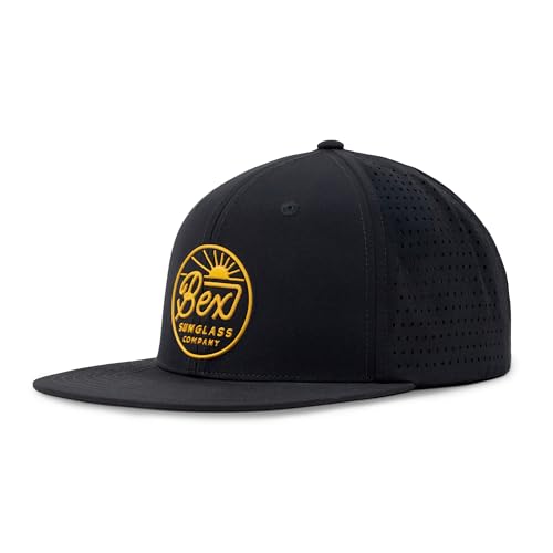 BEX Rays Performance Flat Bill Cap Athletic Snapback - Laser-Cut Ventilated All-Fabric Hat with Ripstop Visor, Breathable 6 Panel, Structured Crown, Adjustable OSFA