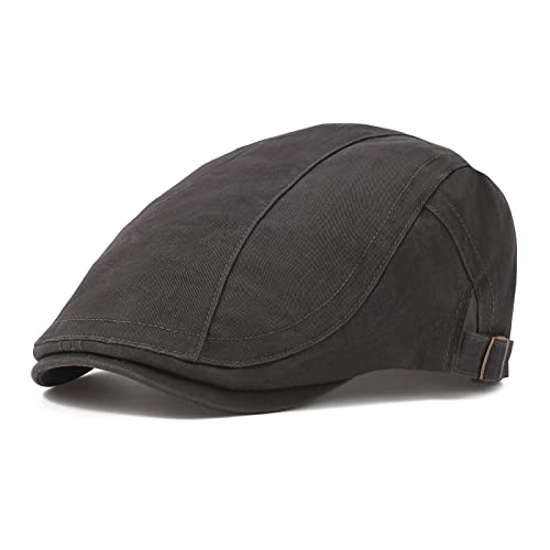 VOBOOM Men Cotton Newsboy Beret Hat Duckbill Buckle Cabbie Cap - color: Dark Grey