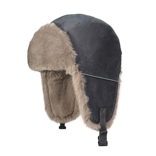 CLAPE Winter Trapper Hat with Ear Flaps, Warm Faux Fur Lined Windproof Snow Cap Aviator Hat with Reflective Strap - color: Pl2509-gray
