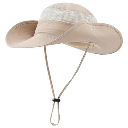 Connectyle UPF 50+ Wide Brim Sun Hat for Men Breathable Cowboy Boonie Hats Outdoor Bucket Hat for Fishing Hiking Safari - color: Light Khaki