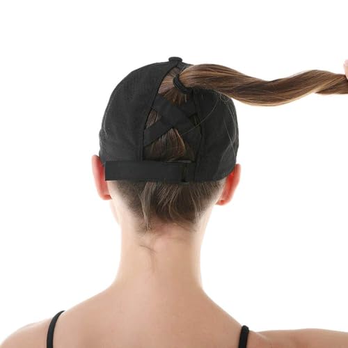Womens Criss Cross Ponytail Hat Quick Drying Baseball Cap Sun Hats UV Protection Sport Cap - color: Black+grey