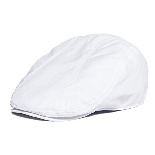 BOTVELA Men Cotton Twill Newsboy Flat Hat Fitted Cap - color: White, size: 7 5/8
