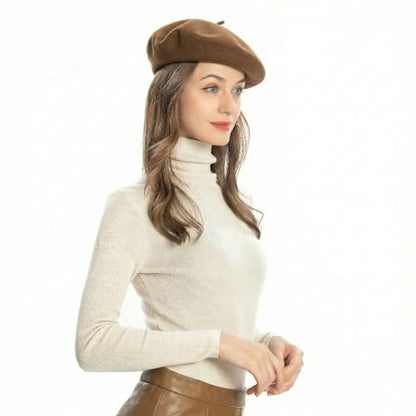 ZLYC Wool French Beret Hat Solid Color Classic Artist Cap for Women - color: Brown