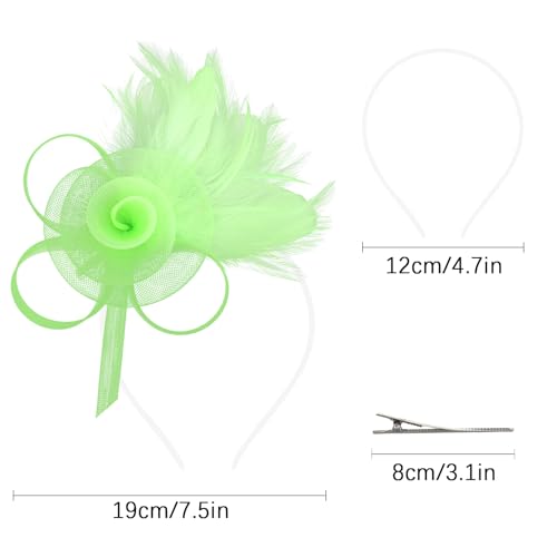 AMCAMI Fascinators Hats with Feather for Women 2026 Derby Hats Small Tea Party Hat with Headband - color: Light Green