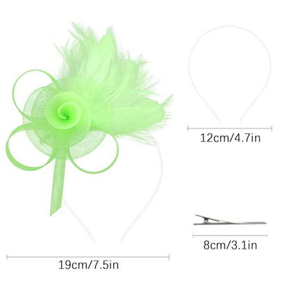 AMCAMI Fascinators Hats with Feather for Women 2026 Derby Hats Small Tea Party Hat with Headband - color: Light Green