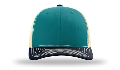 Richardson 112 Trucker Hat - Premium Blank Baseball Cap, Adjustable Snapback Hat - Structured Six Panel Richardson Blank Hats - color: Blue Teal/Birch/Navy