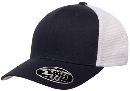 Flexfit 110M Trucker Mid-Profile Mesh Back Snapback Cap - color: Navy/White