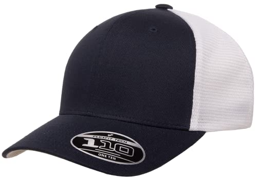 Flexfit 110M Trucker Mid-Profile Mesh Back Snapback Cap - color: Navy/White