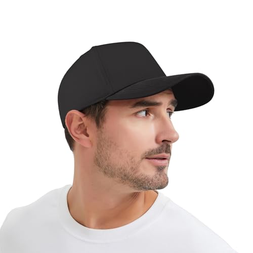 TOPTIE 5 Panel Trucker Hat Snapback Adjustable Cotton Sun Cap for Men - color: Black