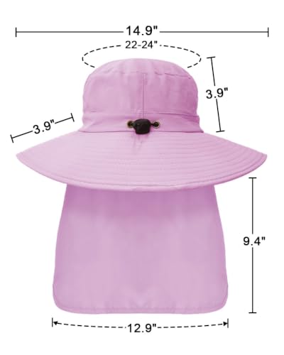 Outdoor Sun Hats with Stowable Neck Flap for Men Women UPF 50+ Mesh Summer Bucket Hat Wide Brim for Fishing Safari Hiking - color: Purple