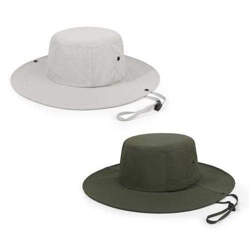 Wide Brim Sun Hats Waterproof Packable Bucket Hat UV Protection Summer Fishing Hat for Men and Women - color: Army Green+light Gray