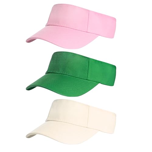 Yookat 3 Pack Visor Sun Hat Adjustable Sun Visor Caps Golf Tennis Visor Hat for Sports Girls Boys Outdoor - color: Green, Pink, Beige