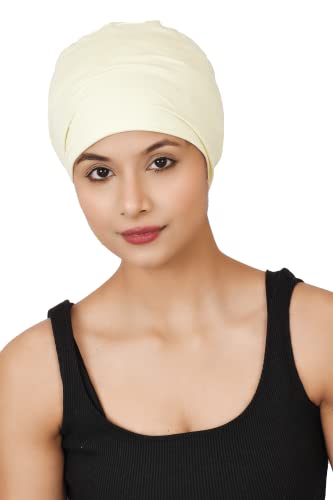 Chemo Hats Solid Sleep Cap Women's Bamboo Soft Headwear Cancer Cap Chemo Headwear Women - color: Lemon