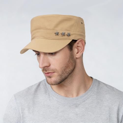 Glamorstar Unisex Cadet Army Caps Military Cap Vintage Flat Top Hats for Men Women - color: Beige F
