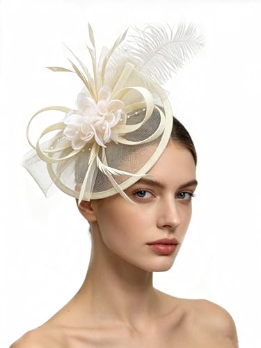 Women's Organza Church Vintage Wedding Fascinator Tea Party Wedding Hat Summer - color: Hj11-beige