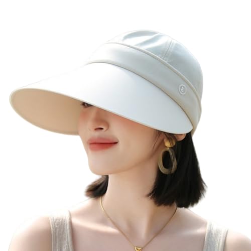 Women Sun Hats Detachable Wide Brim Sun Protection UPF 50+ Packable 2 in 1 Summer Beach Visor Cap - color: Begie