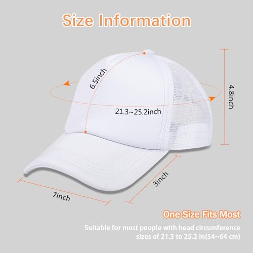 OKBA 5 Pack Sublimation Blank Baseball Cap Adjustable Hat Polyester Mesh Trucker Hats for Men and Women - color: 5pcs*white Ha
