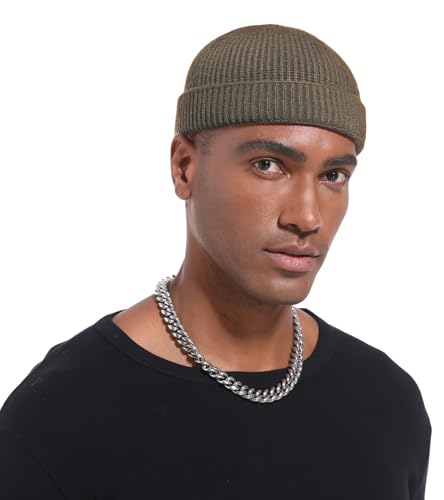 Wool Cuffed Beanie for Men Unisex Knit Watch Cap Thin Fisherman Beanies - color: Coffee