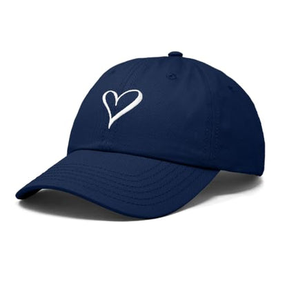 Hand Drawn Heart Hat Womens Embroidered Baseball Cap - color: Navy Blue