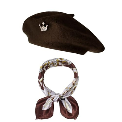 choyaxo 3pcs French Beret Hat Set Costume Accessories Set Including Beret Hat Scarf Crown Pin for Women French Themed Party - style: Vintage Style