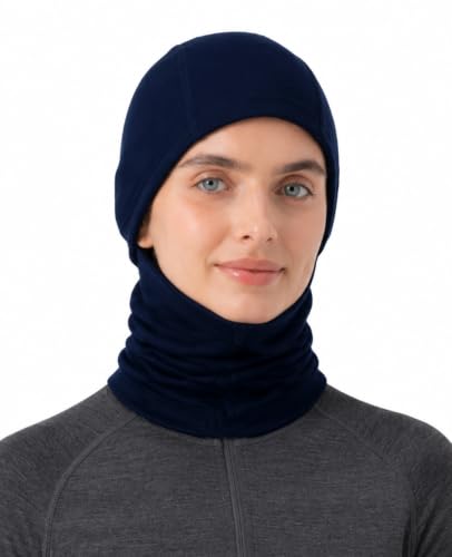 100% Merino Wool Balaclava Men Women Thermal Ski Mask Winter Face Mask - color: Navy