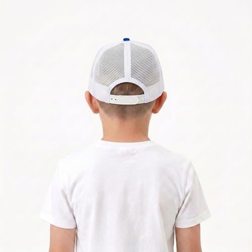 BROMZ Kids Youth American Flag Trucker Hat Flat Bill, Breathable Mesh Back Snapback Baseball Cap for Boys Girls 5-15 Years - color: White/Blue/Us Flag