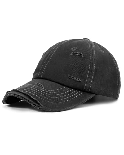 Distressed Washed Cotton Baseball Cap Adjustable Dad Hat for Men Women - color: 02 Solid Black