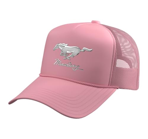 Mustang Emblem Trucker Hat with Adjustable Mesh Back - color: Pink