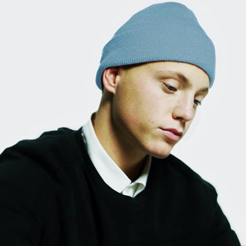 Rosoz Beanie for Men Women Cuffed Knit Hat Winter Beanies Skull Cap Unisex - color: Light Blue