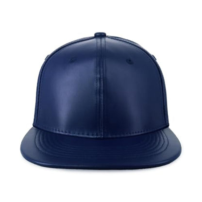 CHOK.LIDS PU Leather Flat Brim Snapback Hat Hip Hop Baseball Cap - color: Leather Navy