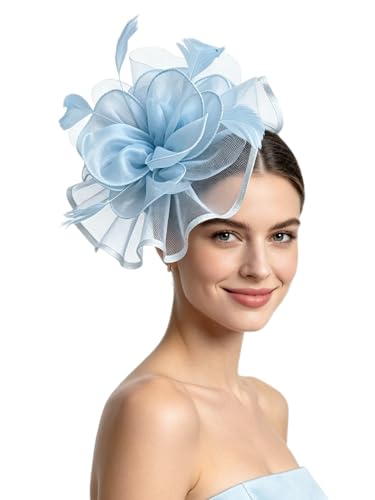 Women's Organza Church Vintage Wedding Fascinator Tea Party Wedding Hat Summer - color: Hj2-a Light Blue