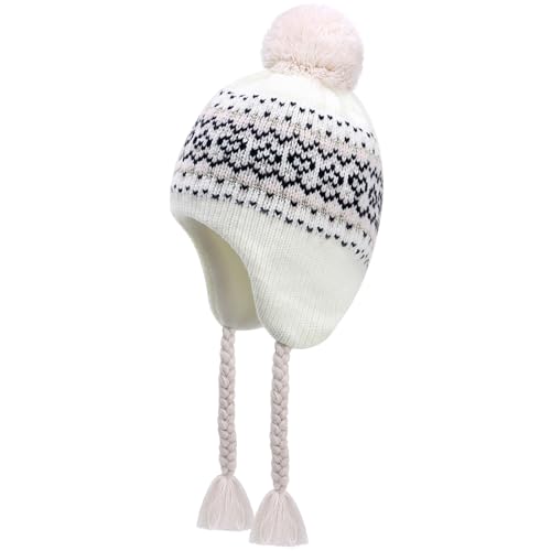 Winter Peruvian Hat Earflap Fleece Lined Girls Knit Beanie 3-10T - color: 3d-patterppurple, size: 6-10 Years