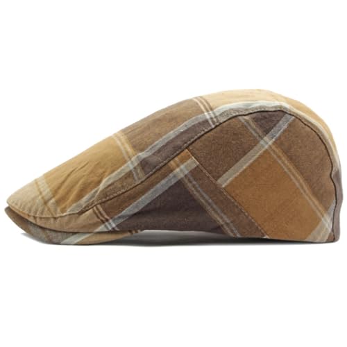 Plaid Newsboy Hats Flat Cap for Men Women Ivy Catsby Cabbie Driving Hat - color: Plaid-03-khaki