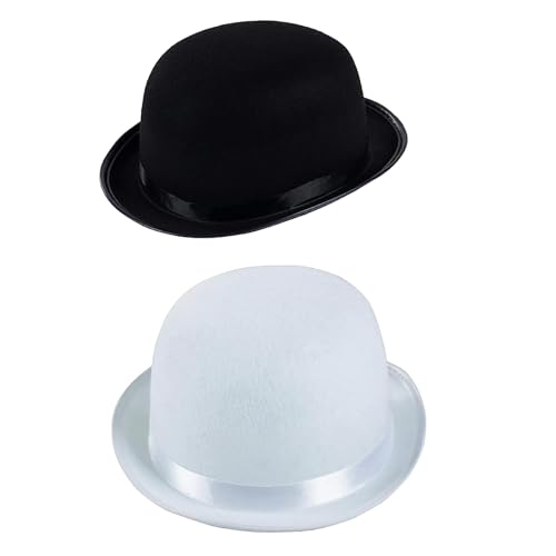 Men Women Cloche Hats with Round Hat Top Turned Brim Bowler Cap Holiday Party Accessories - color: White