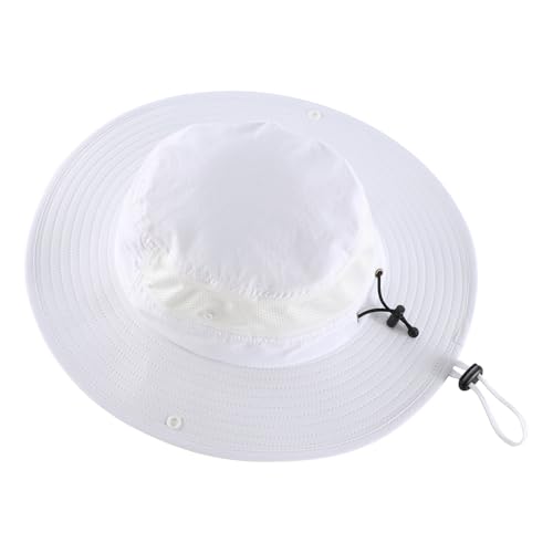 Home Prefer UPF50+ Mens Sun Hat Wide Brim Womens UV Protection Beach Bucket Hat for Fishing Hiking Snap Up Cowboy Hat - color: White