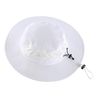 Home Prefer UPF50+ Mens Sun Hat Wide Brim Womens UV Protection Beach Bucket Hat for Fishing Hiking Snap Up Cowboy Hat - color: White