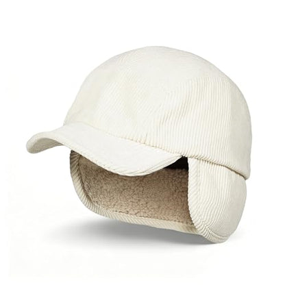 Clakllie Winter Earflaps Hat Short Brim Baseball Cap with Ear Flap Warm Trapper Hat Soft 5 Panel Style Russian Hats - color: Cdus-bsdt2501-beige